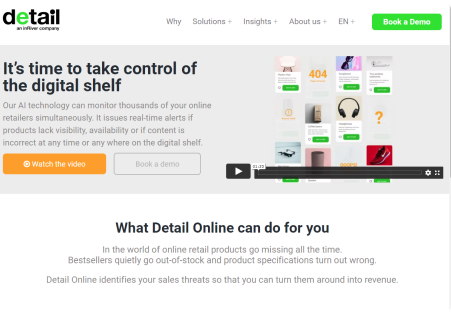 Website homepage with digital shelf monitoring advertisement.