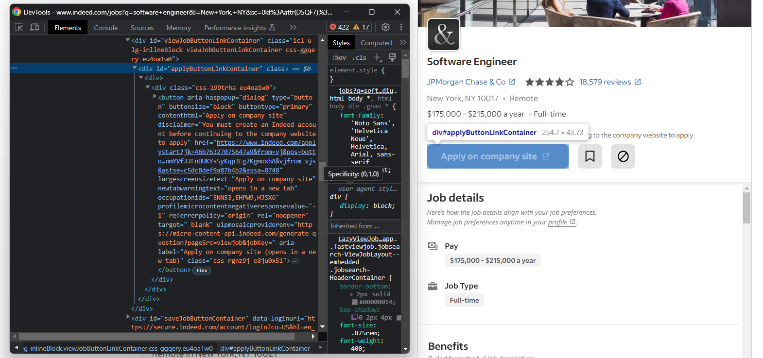 Apply on company site' button on Indeed