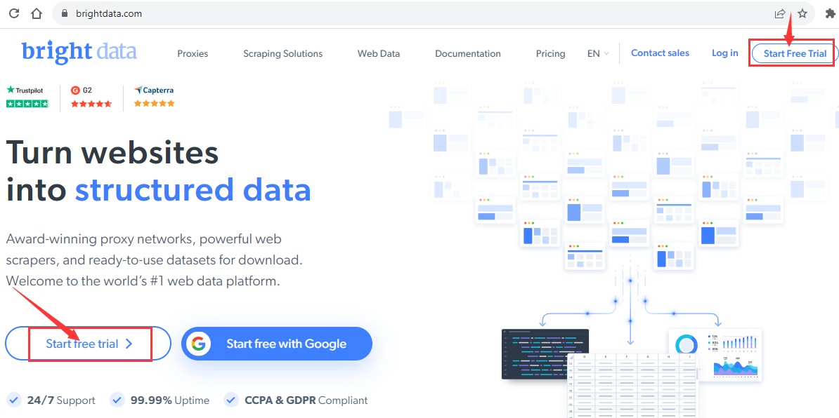 Website homepage highlighting structured data services.