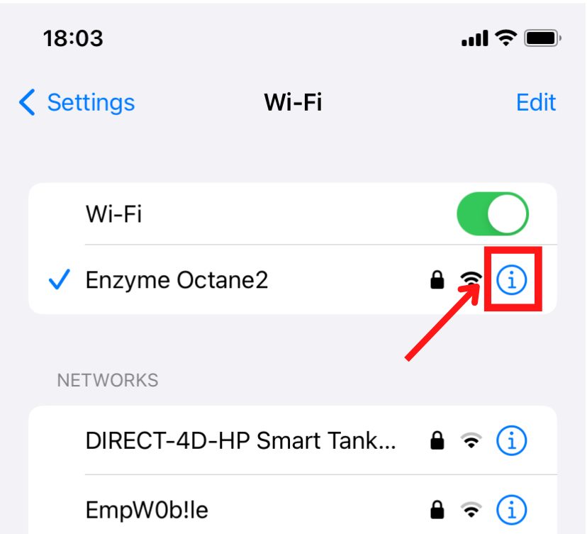Pantalla de configuración de Wi-Fi con ícono de redes y detalles.