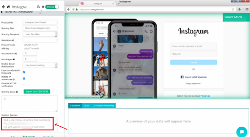 Interfaz de Instagram que muestra la conversación del usuario y la página de inicio de sesión.