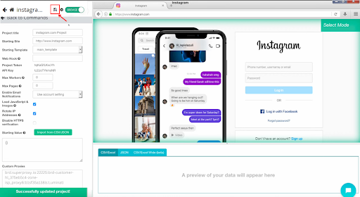 Página de inicio de sesión de Instagram con interfaz de mensajes telefónicos.