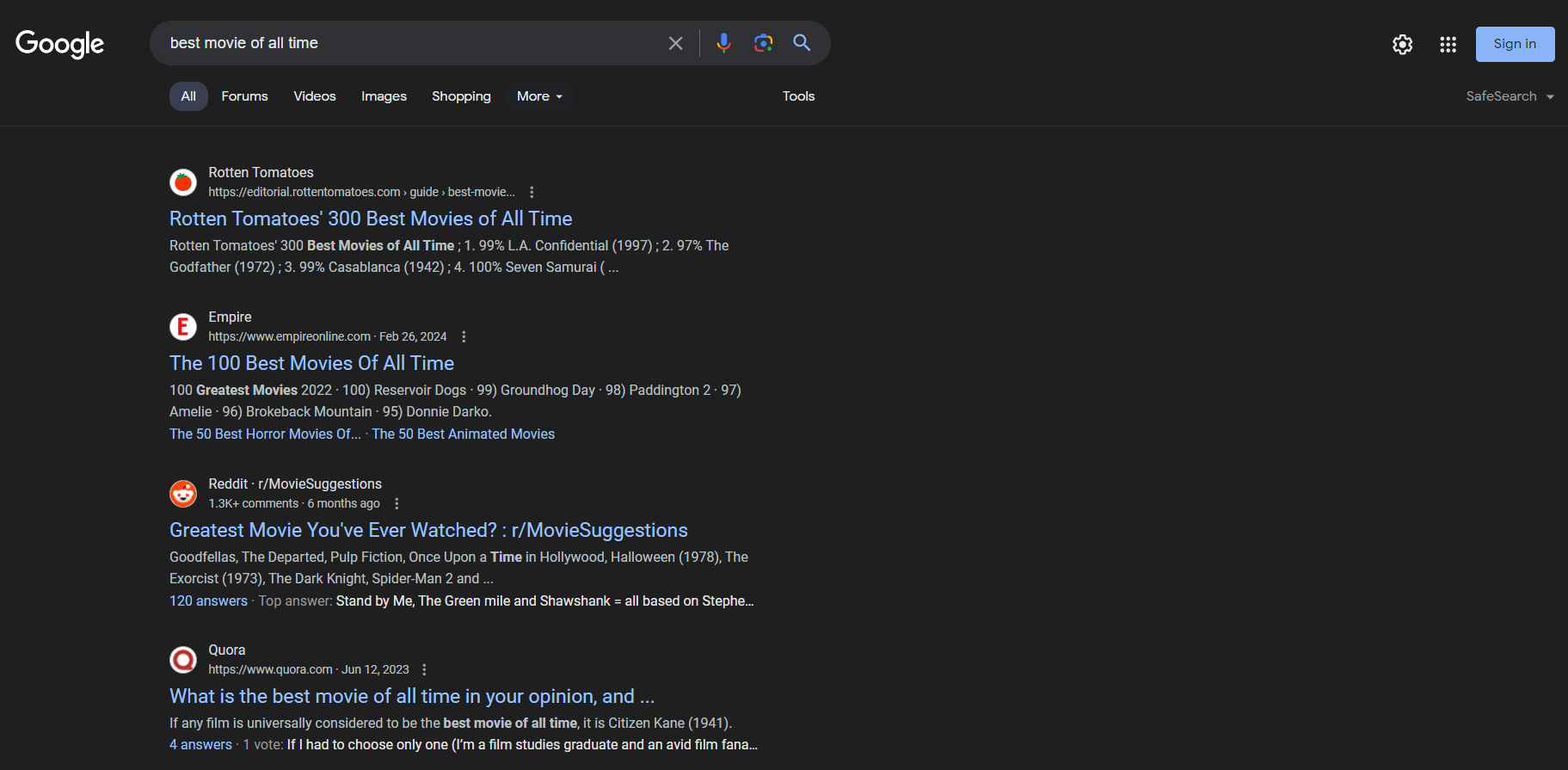 Another example of how the results page looks
