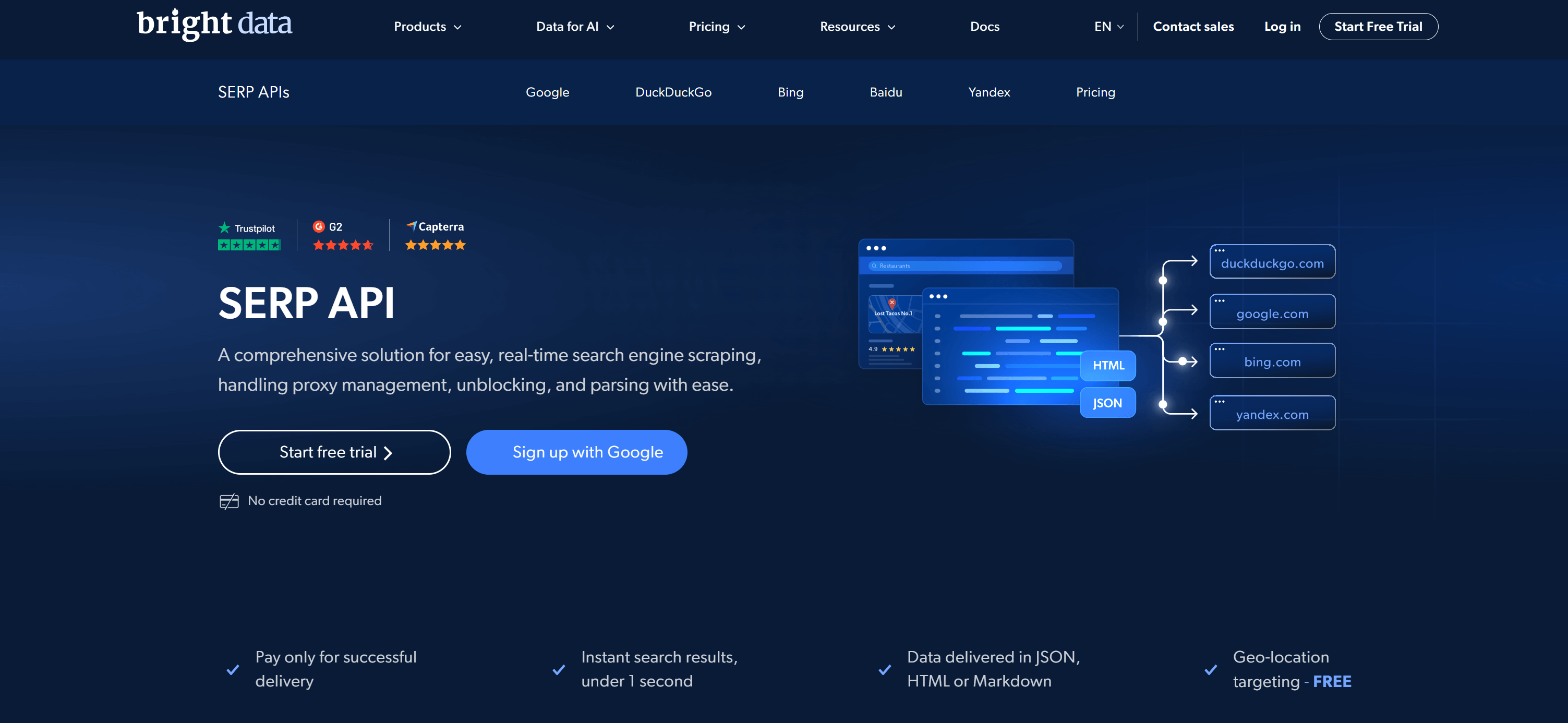 Página de la API SERP de Bright Data