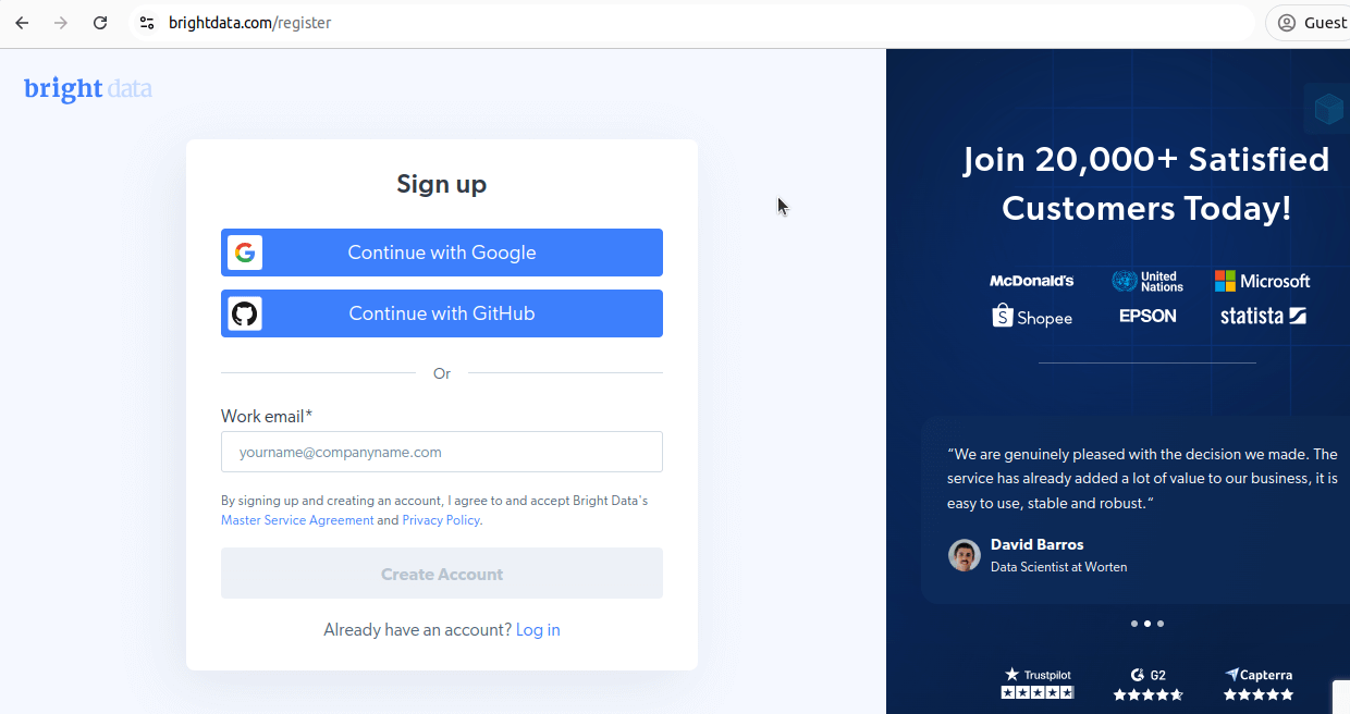 Creating a new Bright Data account