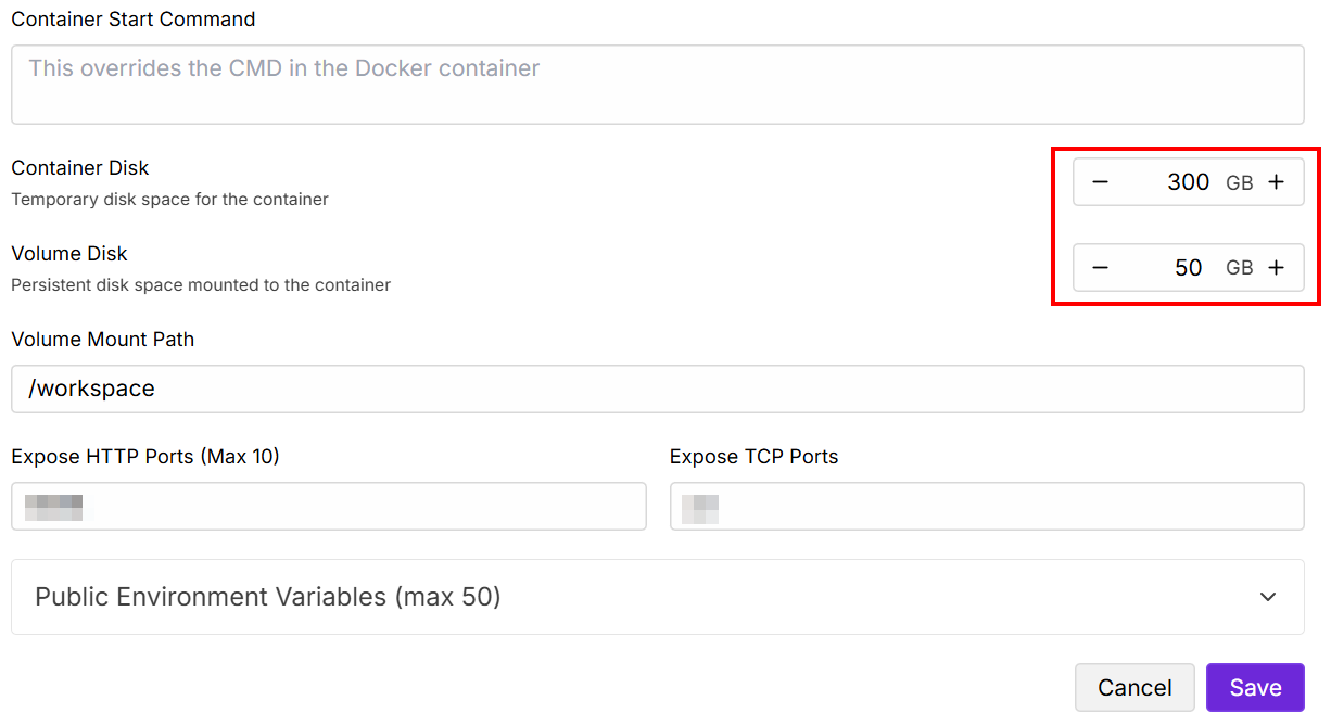 Changing the settings of a Pod in RunPod