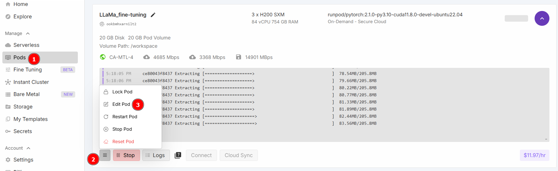 Editing a Pod in RunPod