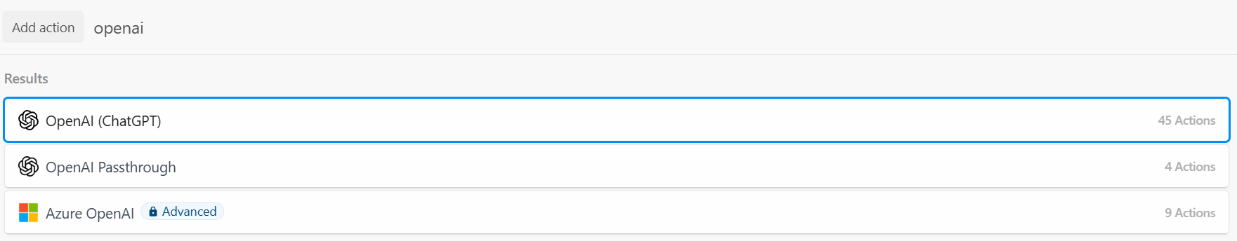Búsqueda de la acción OpenAI