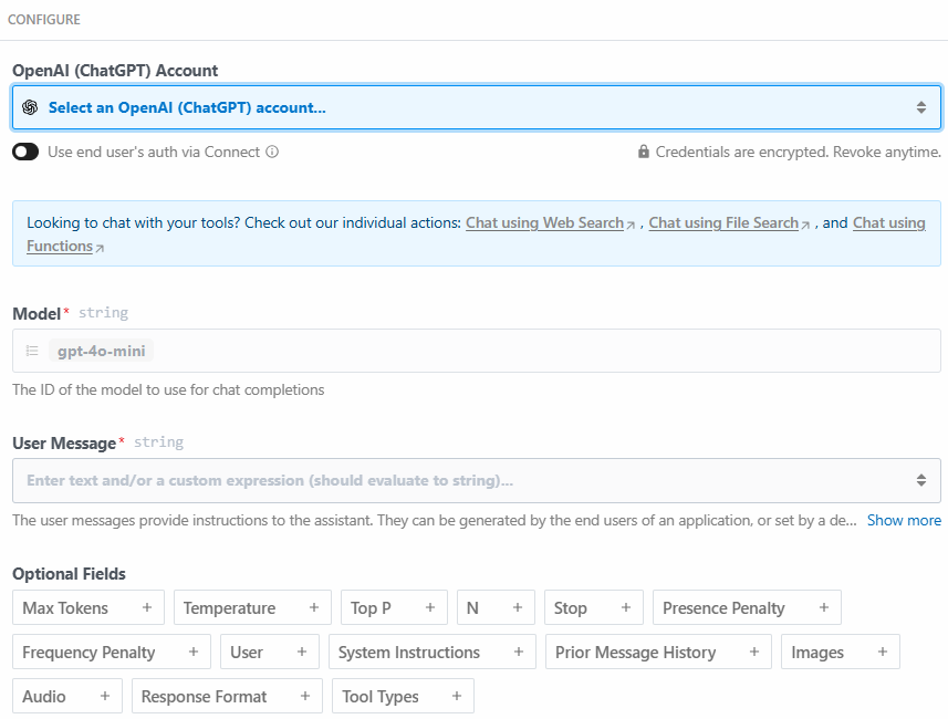 Configuración de las opciones de chat de OpenAI