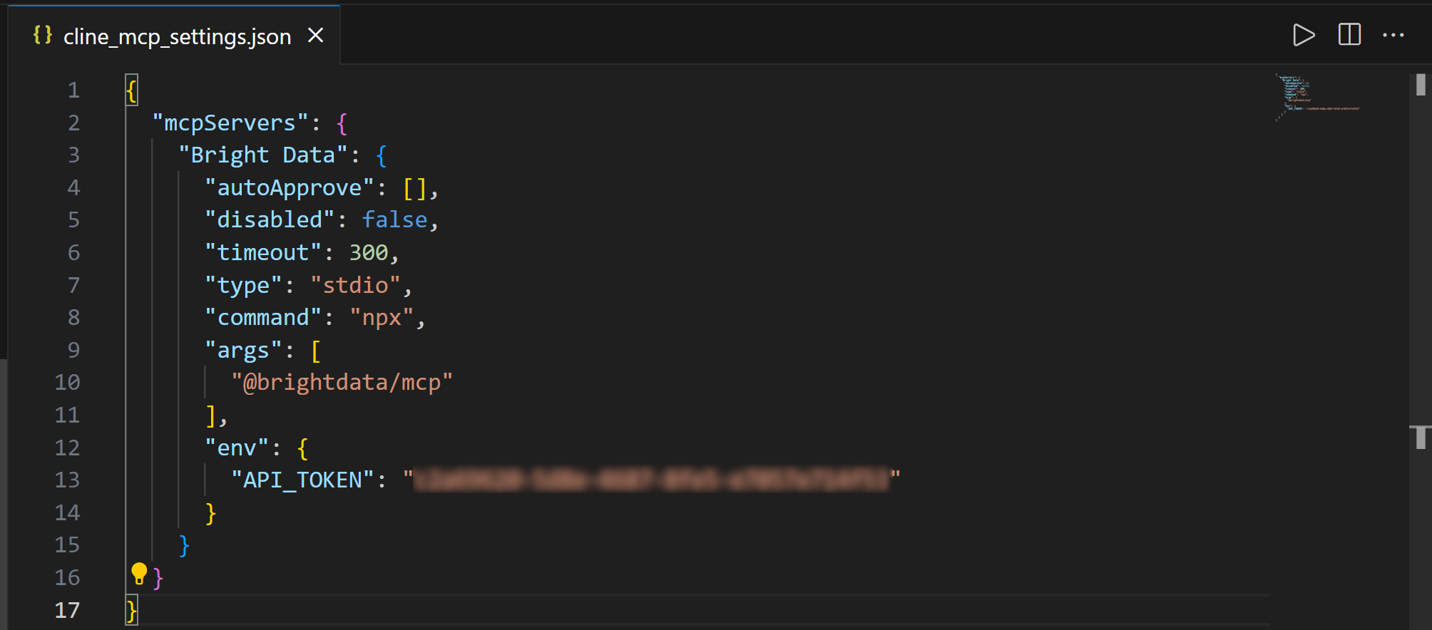 El código JSON para la conexión al servidor MCP