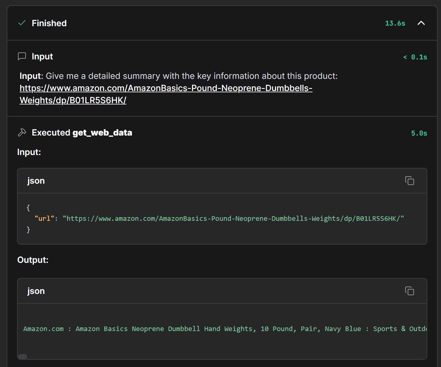 El desplegable "Acceder a web_get_data