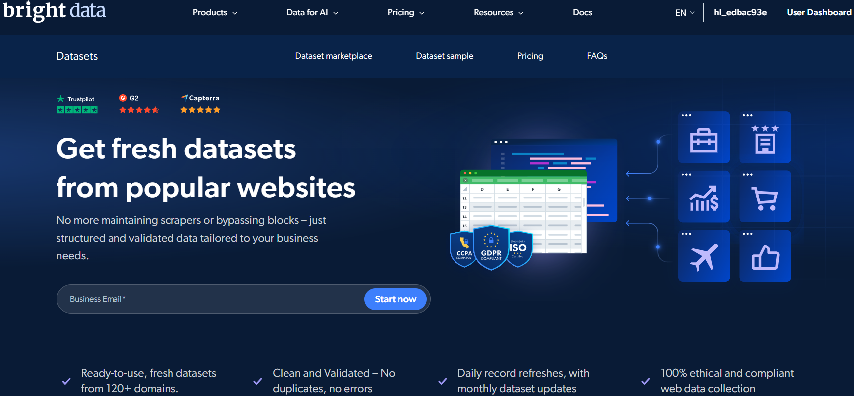 Página de conjuntos de datos de Bright Data