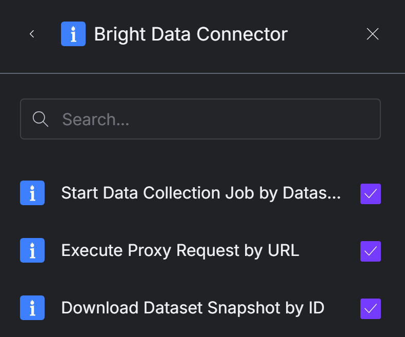 Selección de las herramientas de Bright Data para habilitar