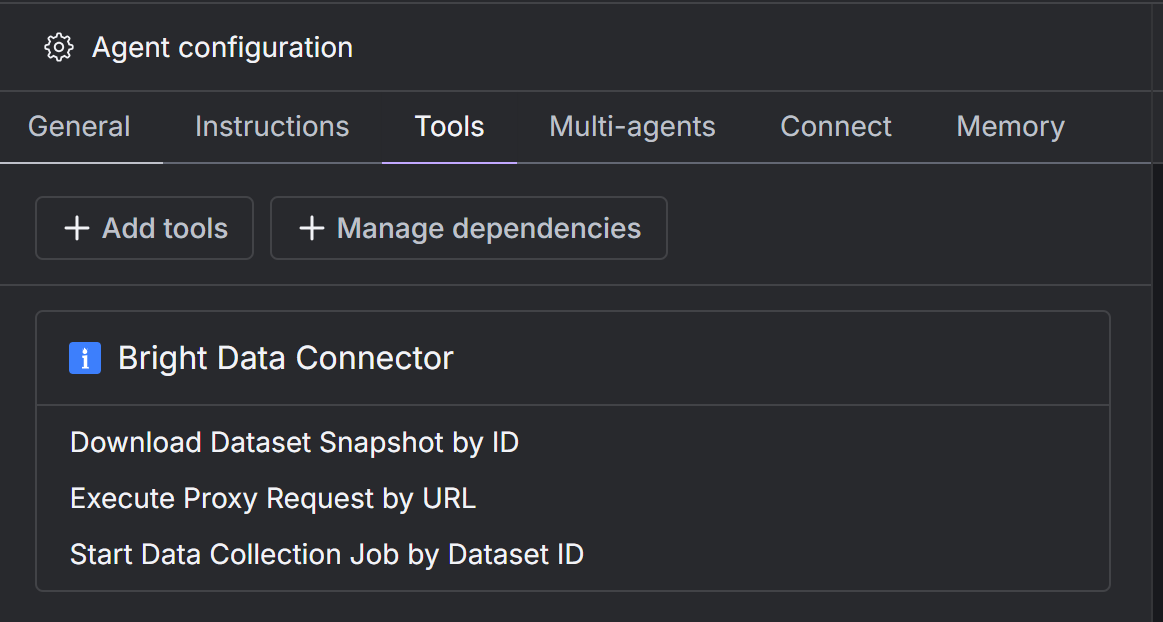 Observe las herramientas de Bright Data configuradas