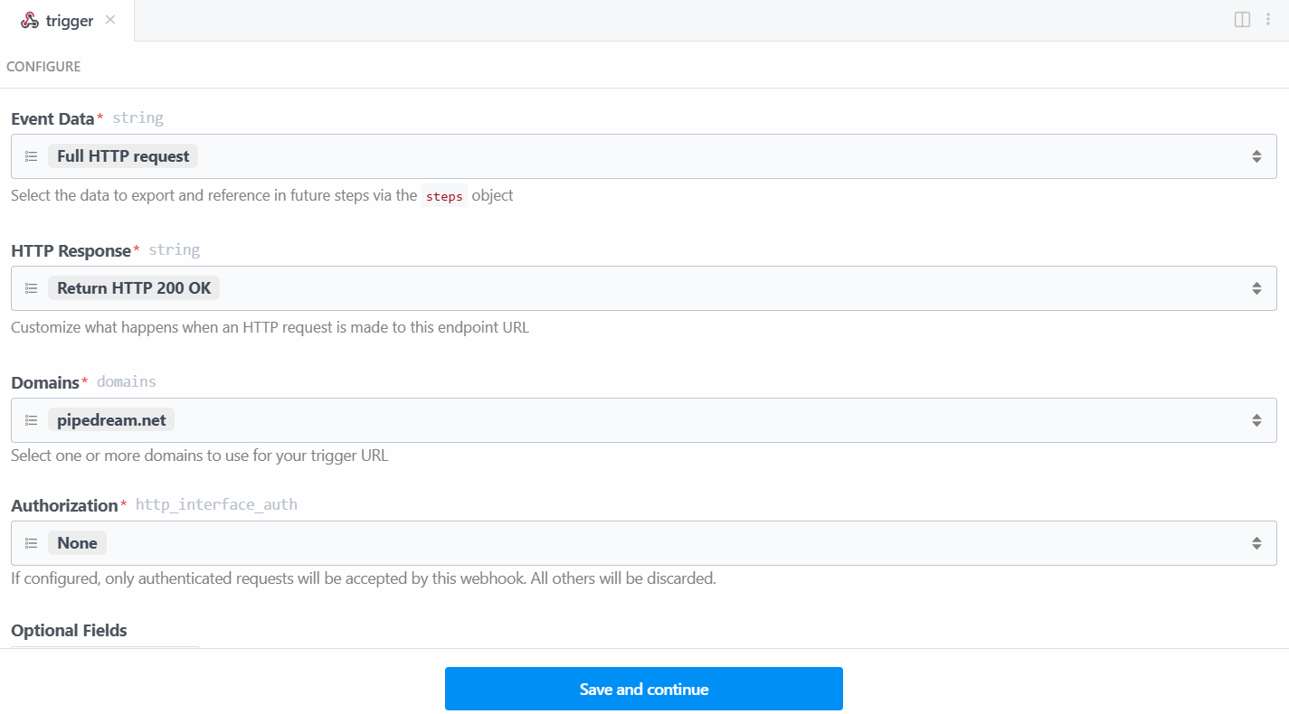 Configuración del activador Webhook