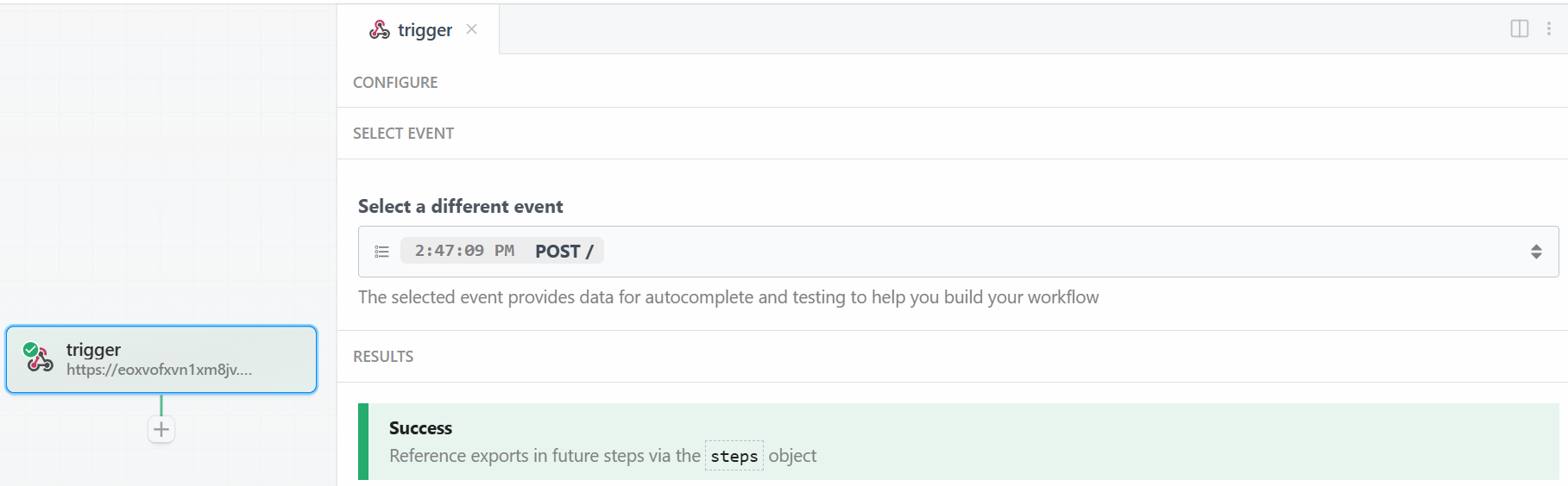 Probado con éxito el activador webhook