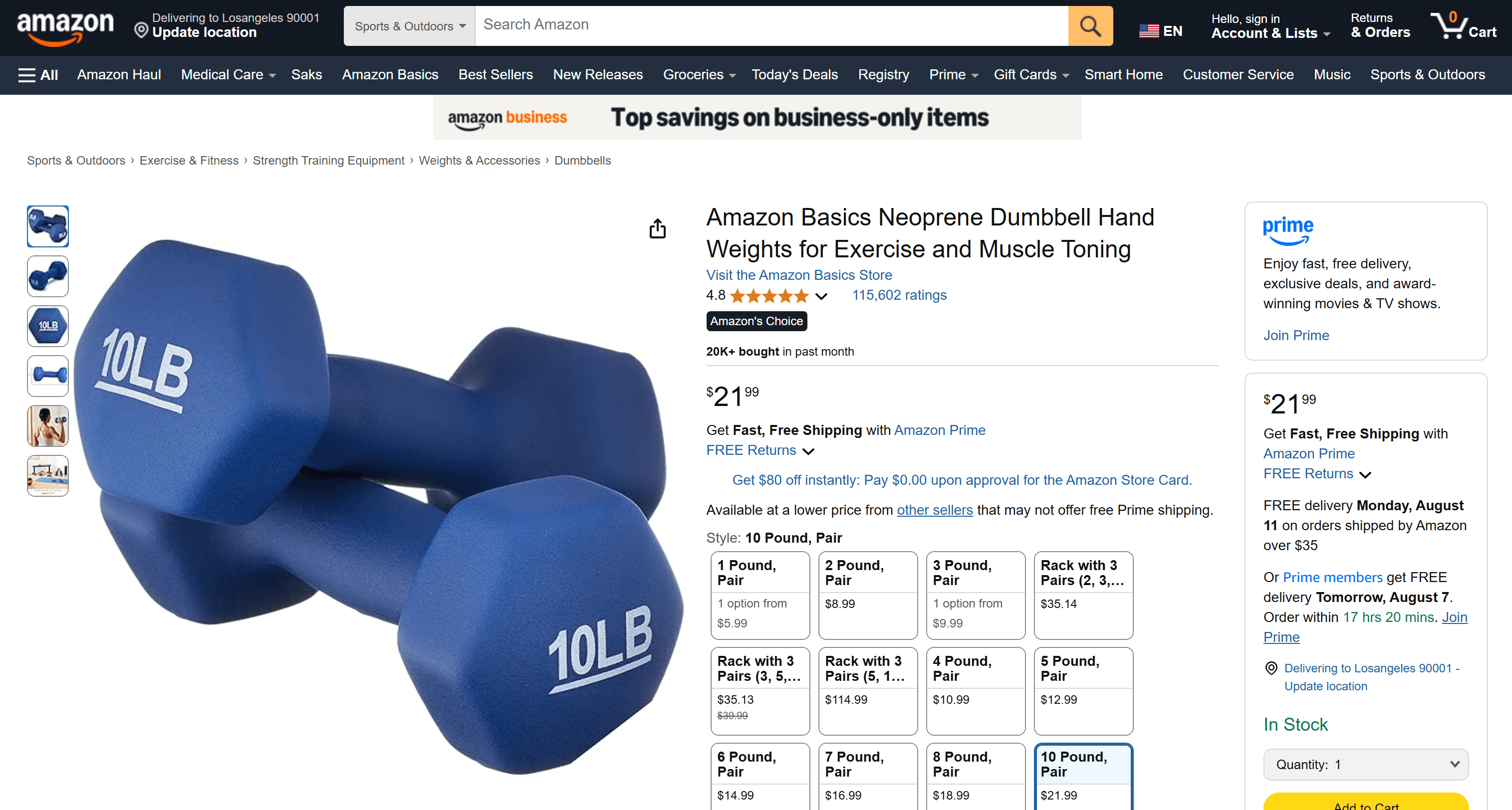 La página de producto de Amazon utilizada como objetivo para recopilar datos