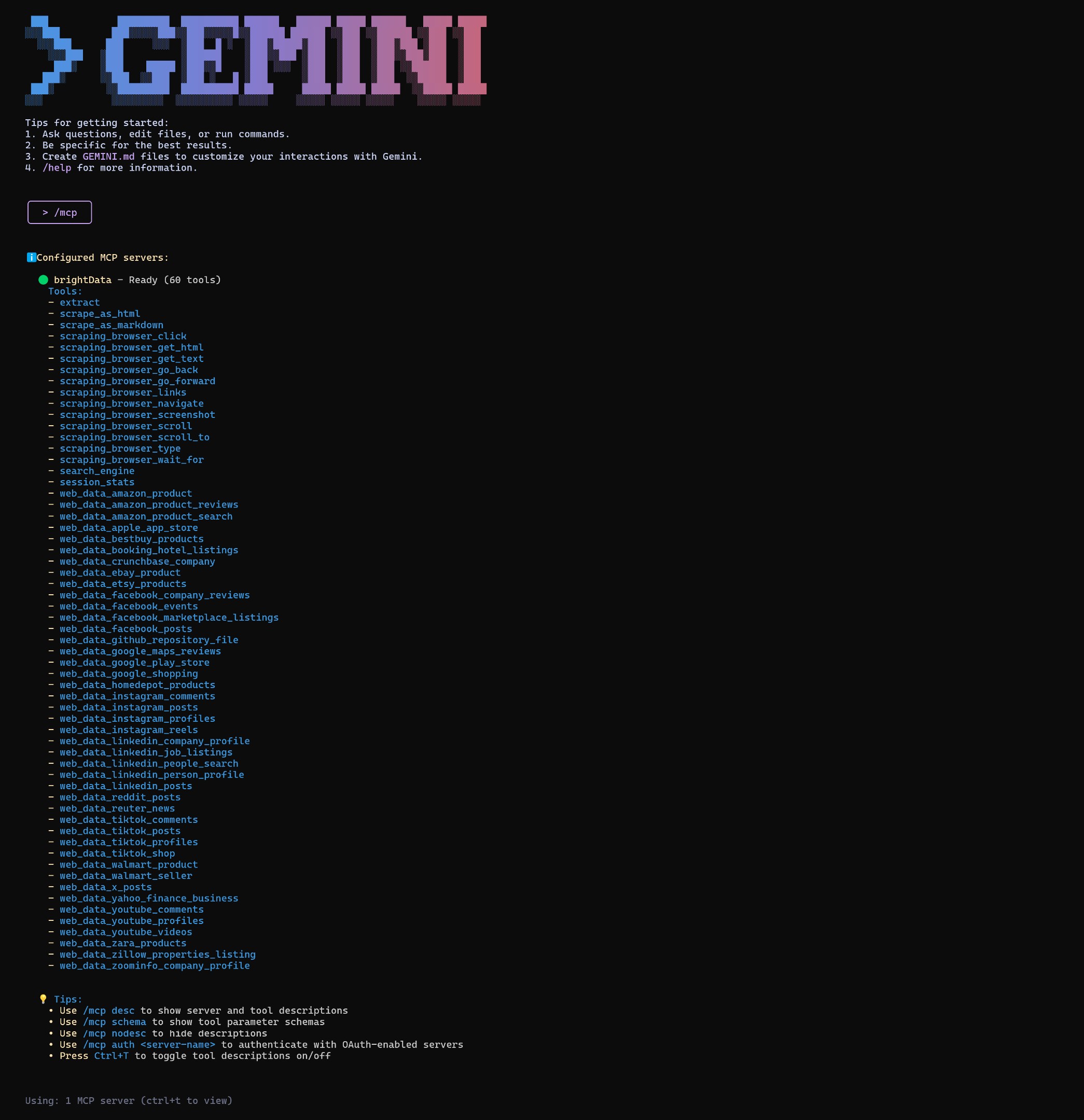 Integración del servidor Bright Data Web MCP en Gemini CLI
