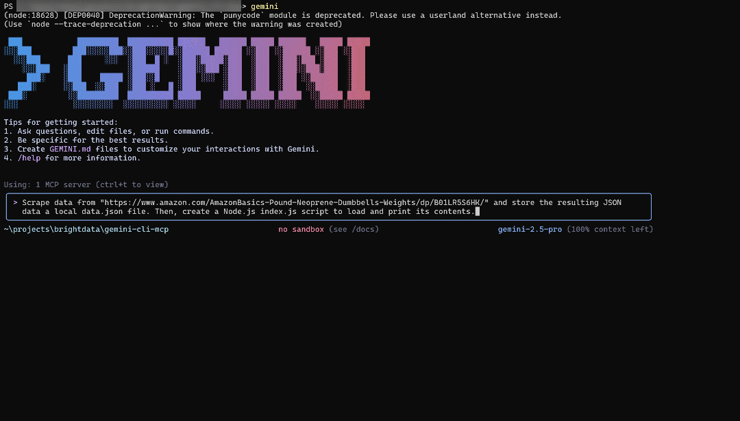 La ejecución del prompt en la CLI Gemini