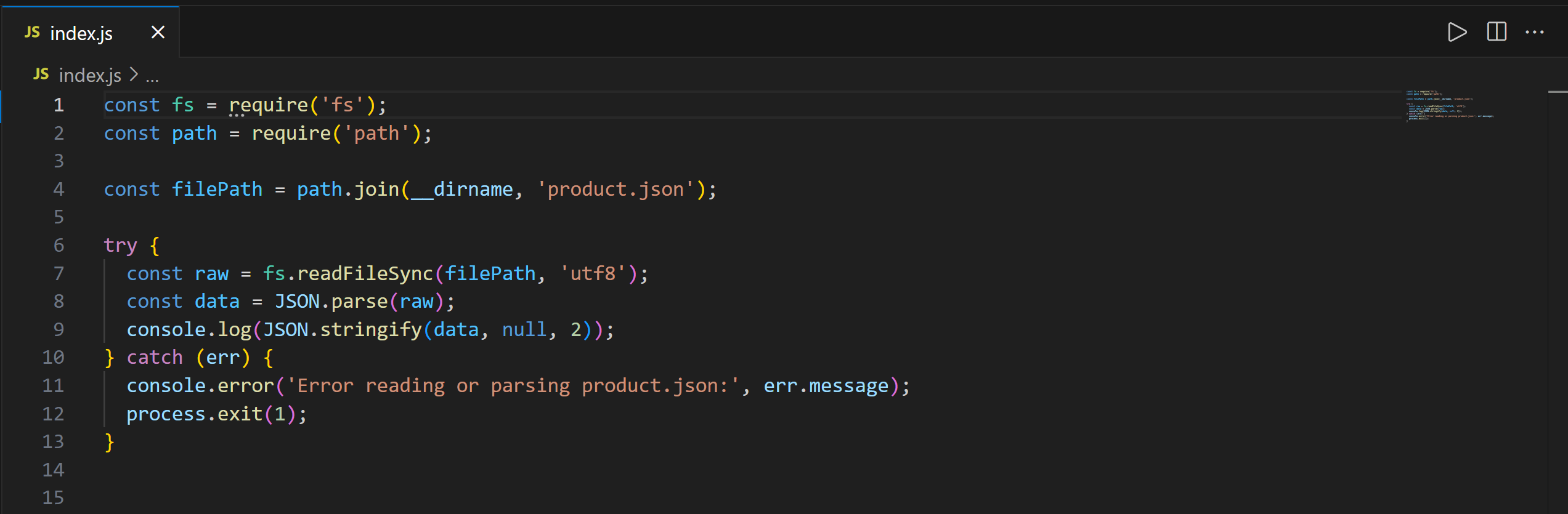 El archivo index.js en VS Code