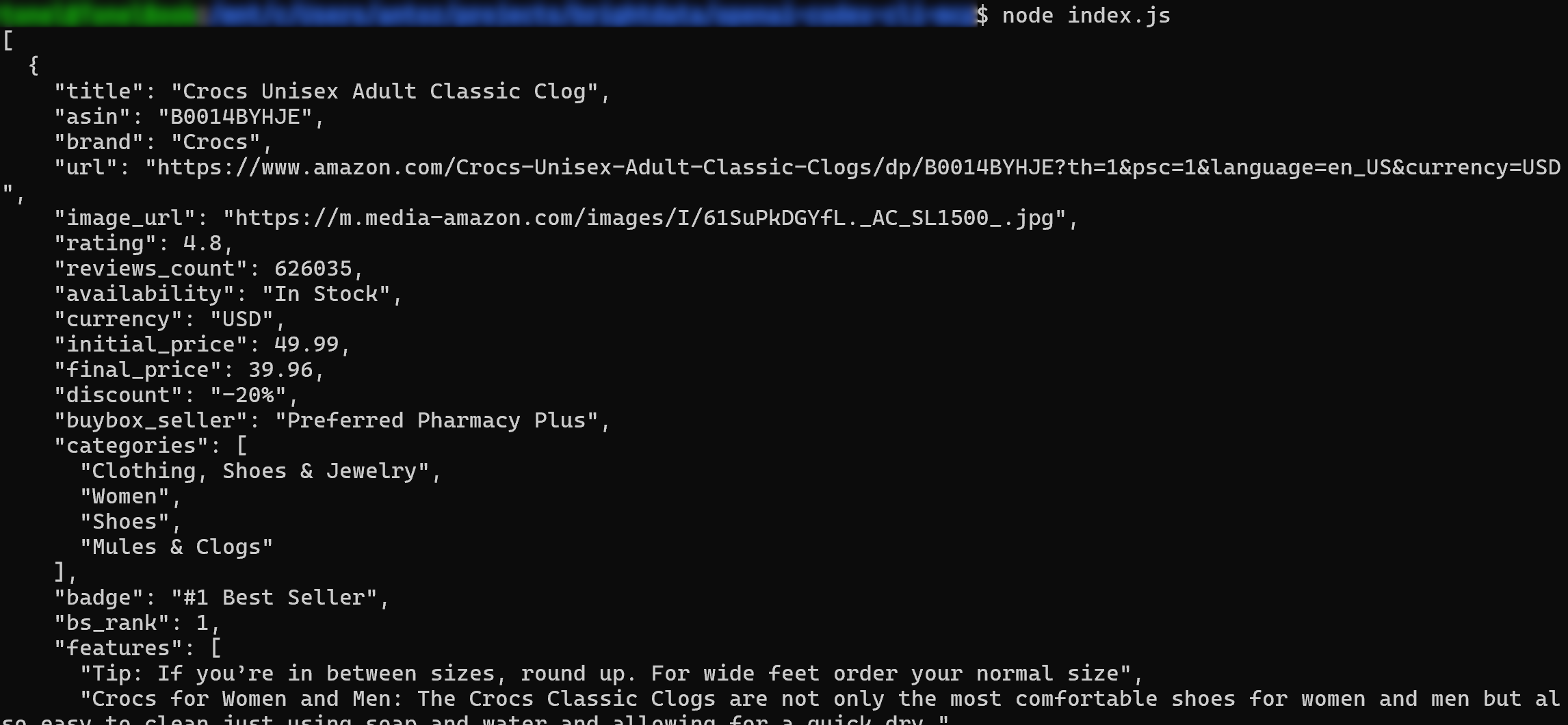 La salida producida por el archivo index.js generado por Codex