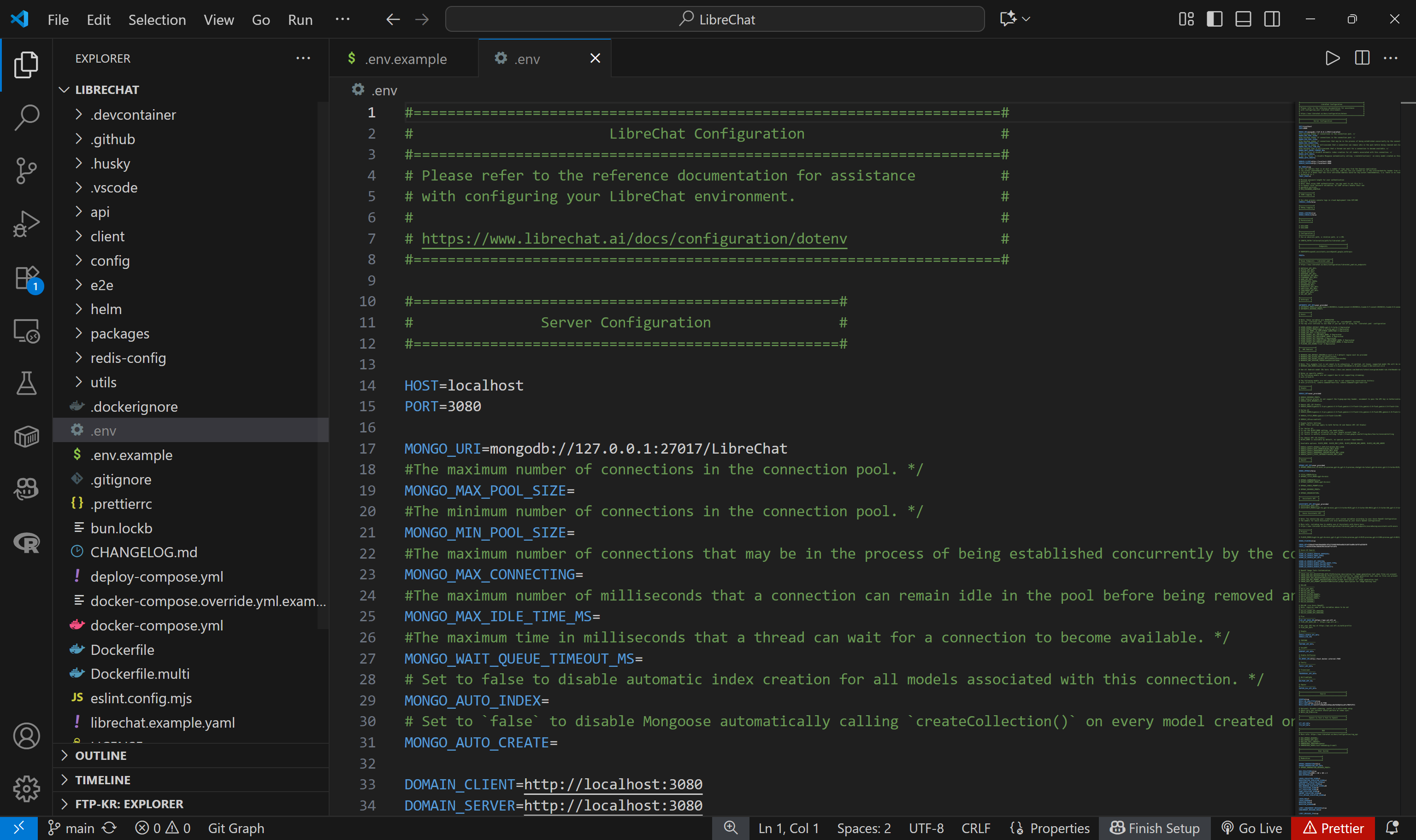 The .env file produced by copying .env.example