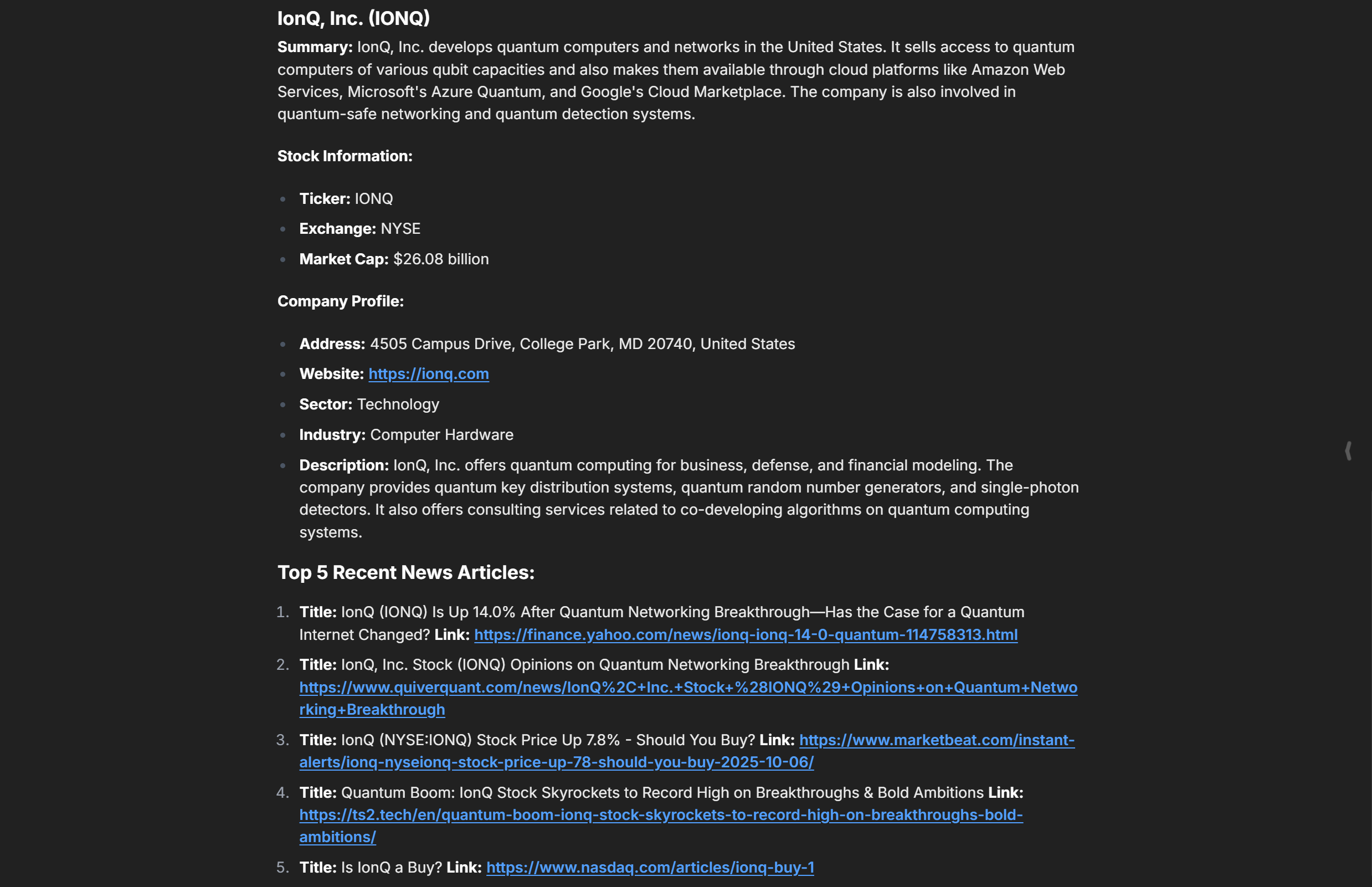 The final report produced by the AI