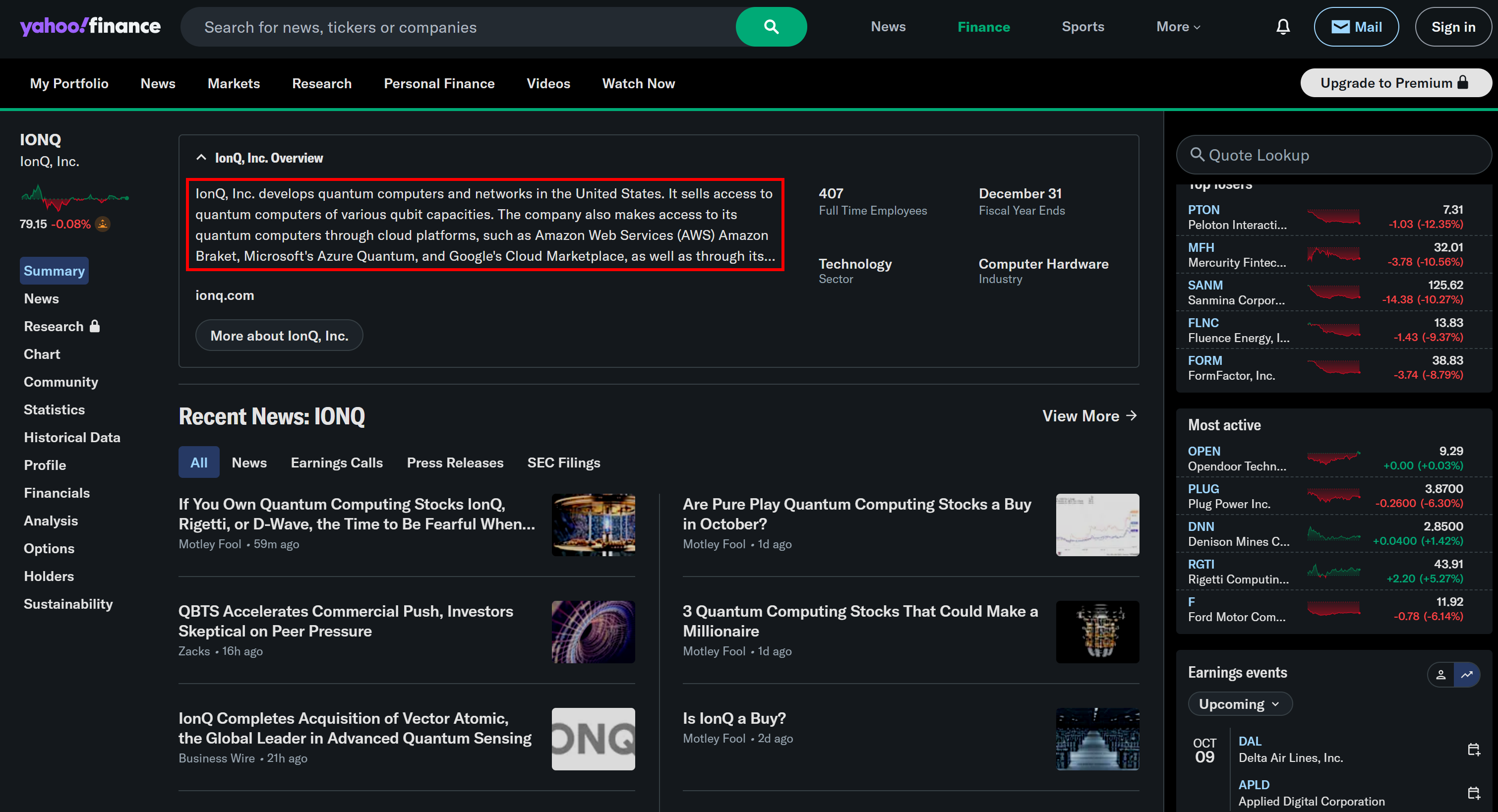 The company’s description from Yahoo Finance