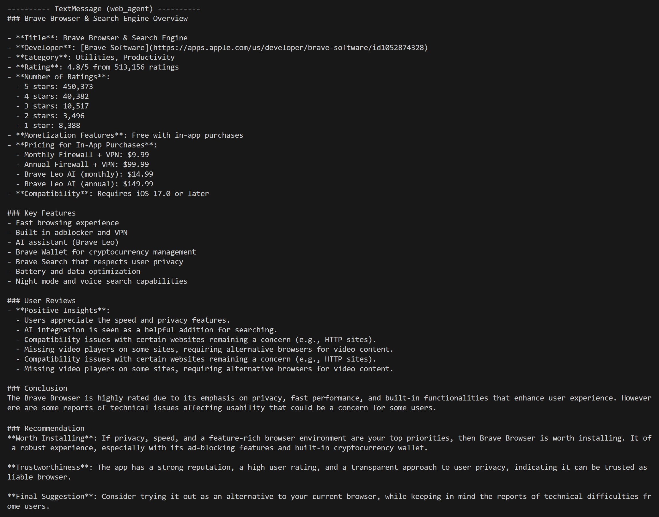 The report produced by the AI model