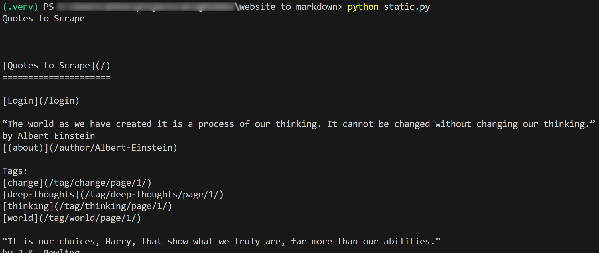 The Markdown produced by the script