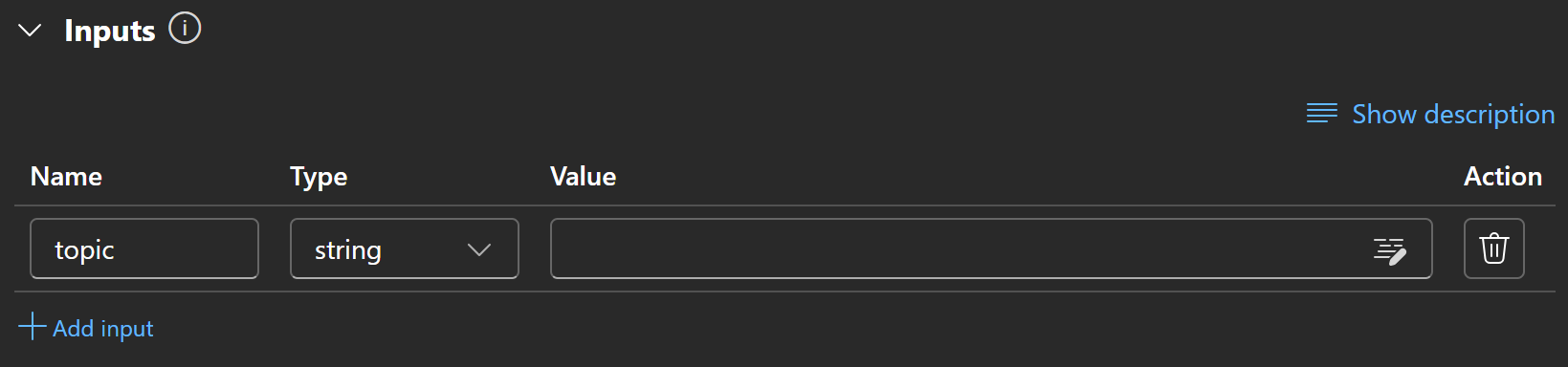 Defining a “topic” input as a string