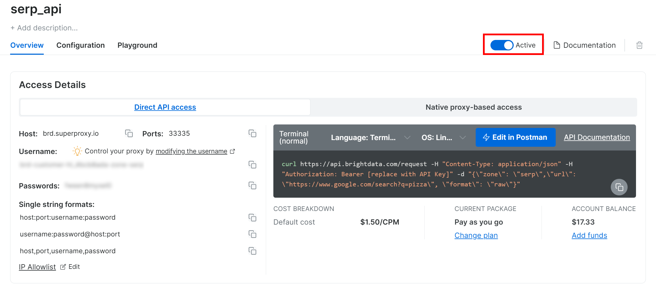 Activating the SERP API zone