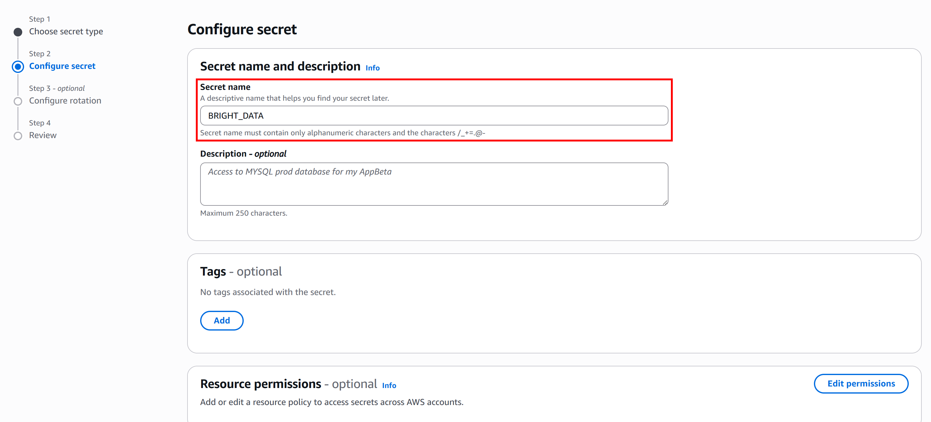 Giving the secret the name