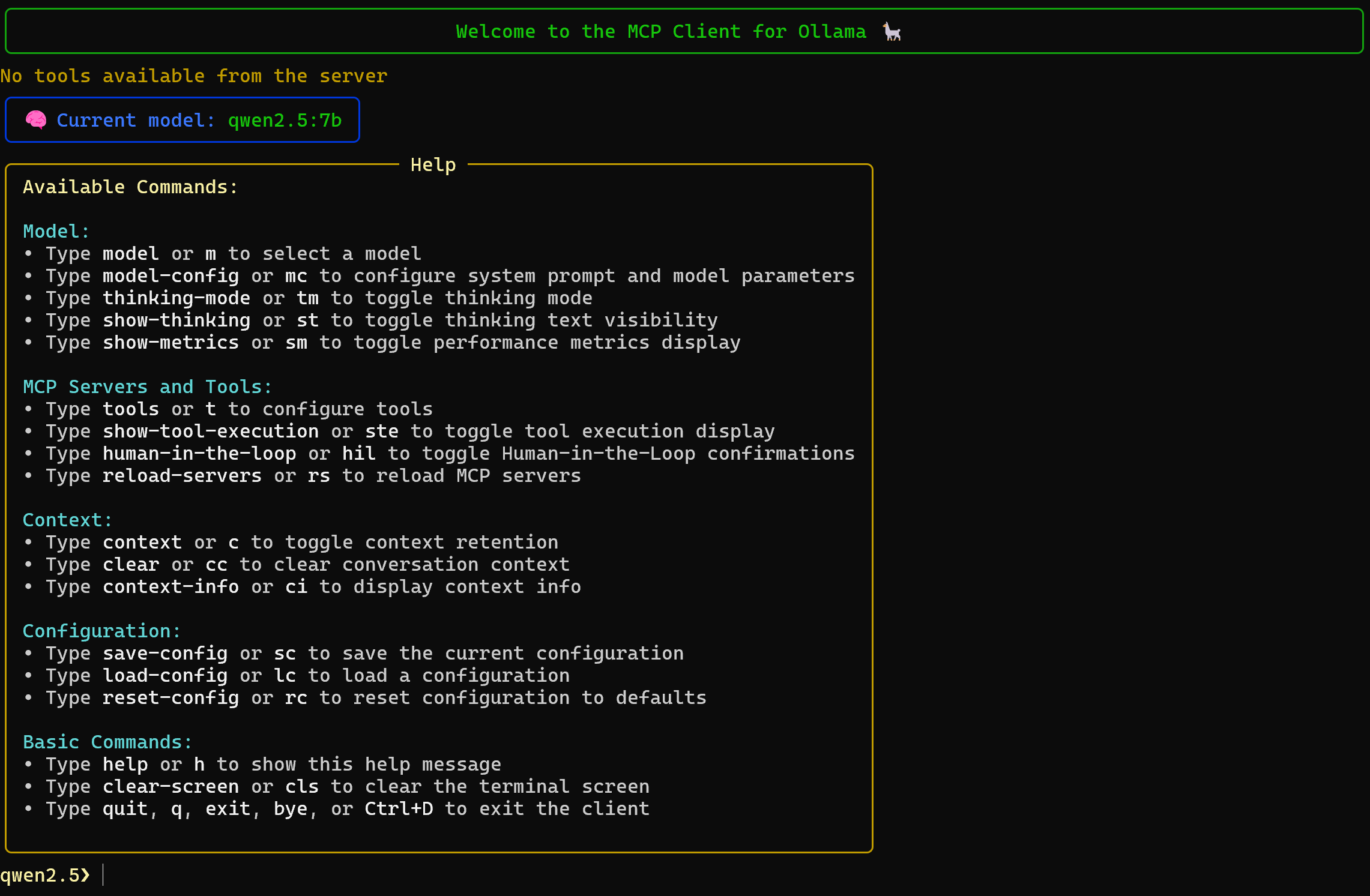 The ollmcp welcome view