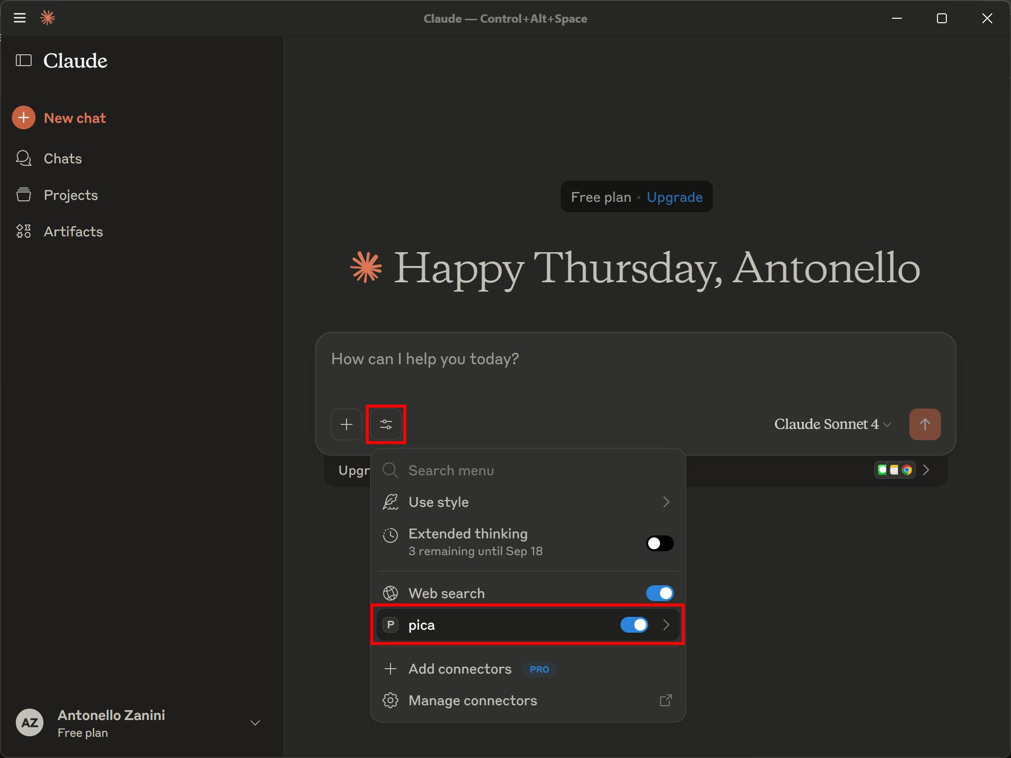 Note the enabled “pica” tool