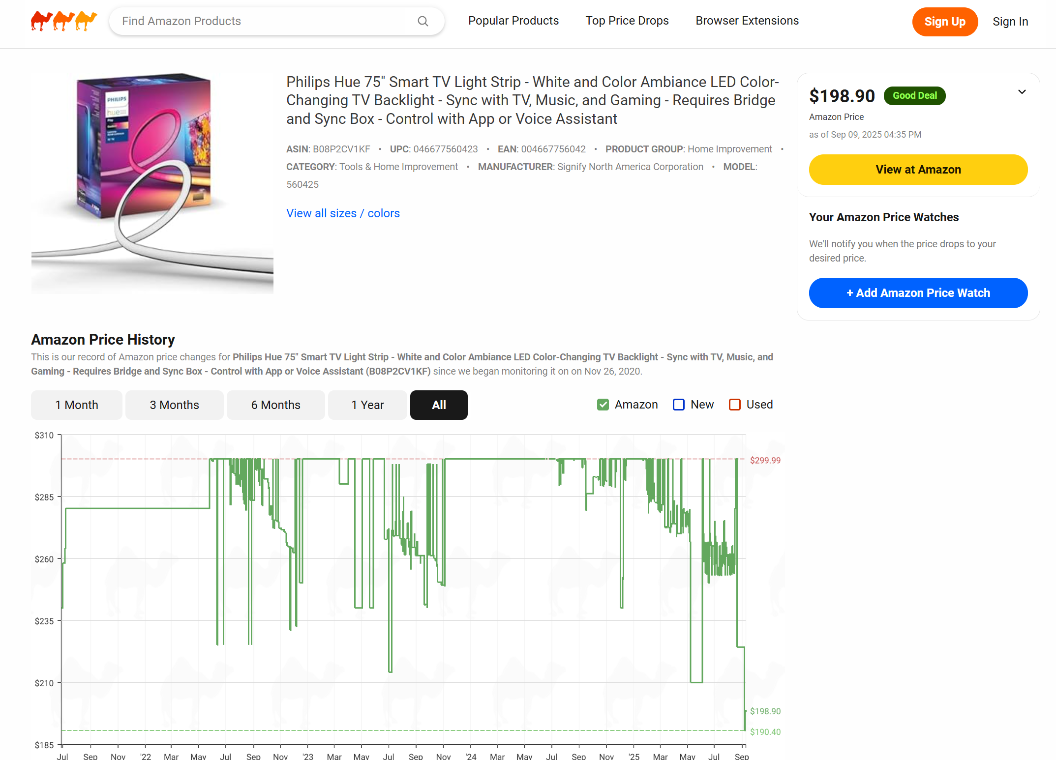 A sample CamelCamelCamel page