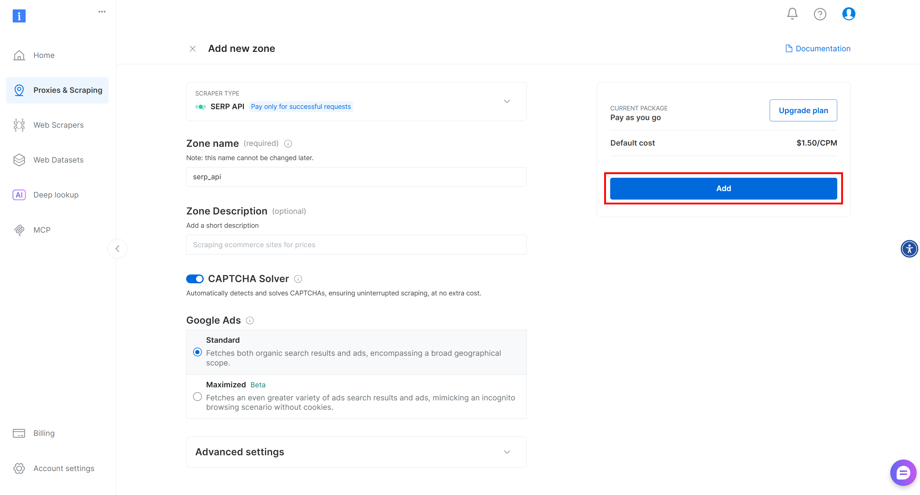 Pressing the “Add” button