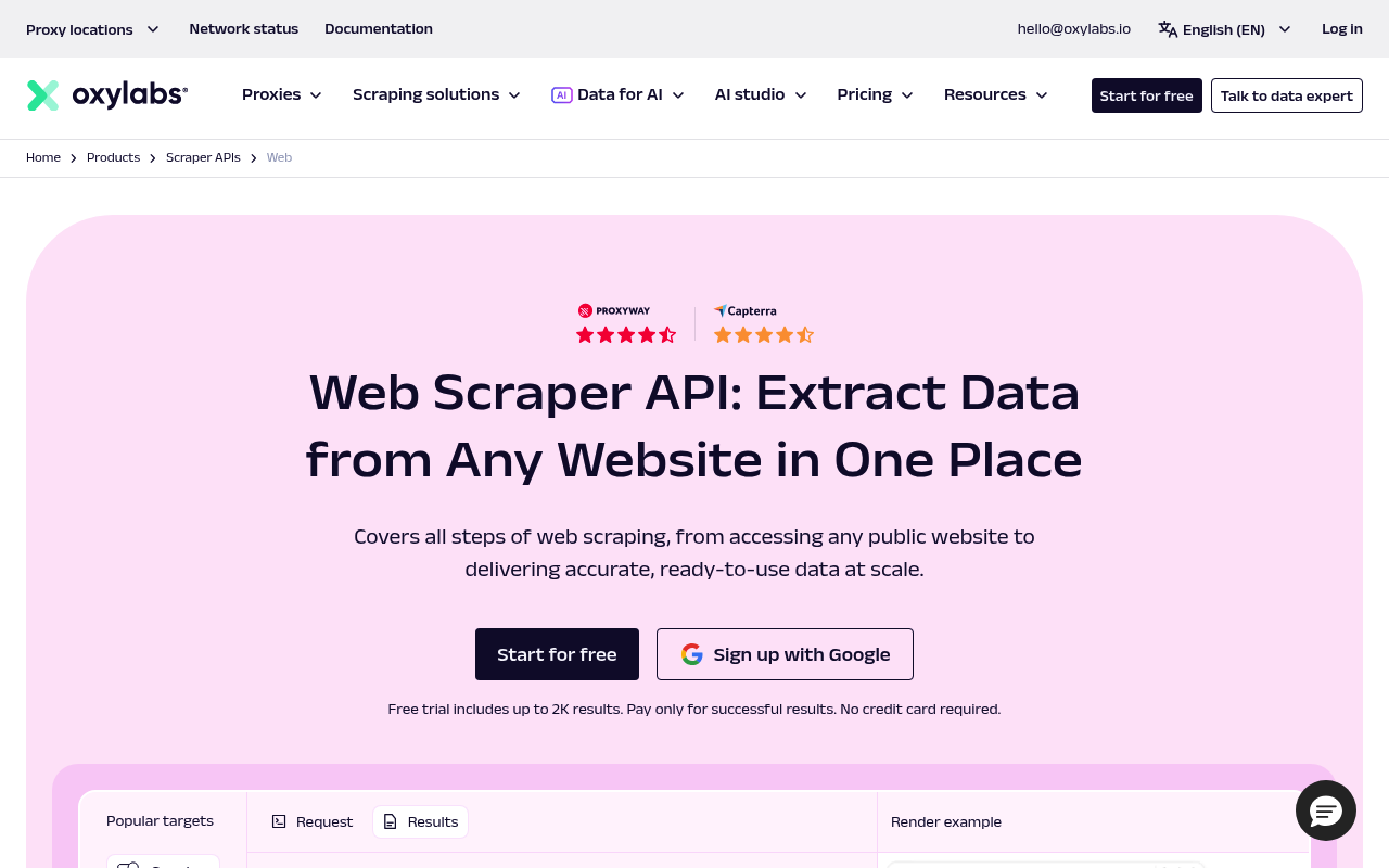 API Web Scraper de Oxylabs