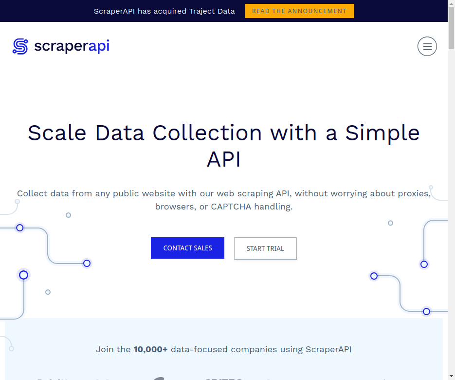 Página de inicio de ScraperAPI