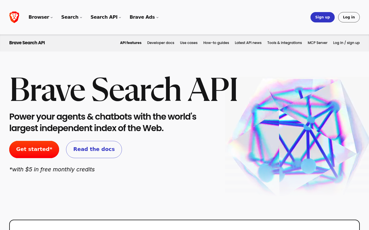 Página de plan y precios de la API SERP gratuita de Brave Search API